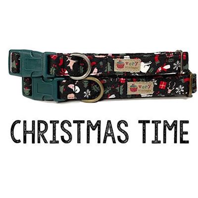 Christmas Time – Xmas Santa Seasonal Holiday Organic Cotton Dog & Cat Pet Collars & Leashes