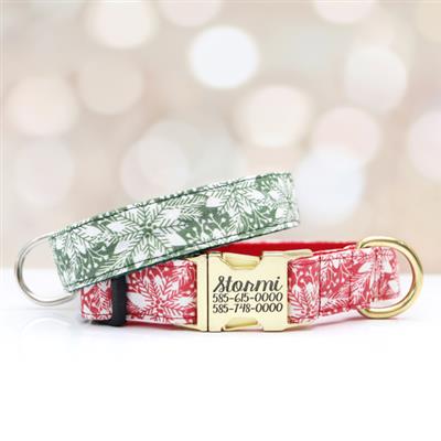 Stormi Snowflake Canvas Holiday Dog Collar and Leashes — Red and Green