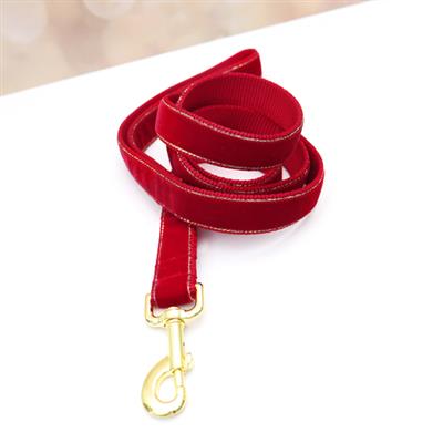 Jubilee Holiday Dog Collar & Leash — Red and Green Velvet with Gold