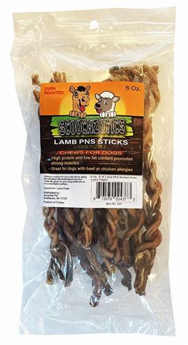 Lamb Braided PNS Stick (lamb pizzle) 6-9" 6 Ounce Zip Lock Bag