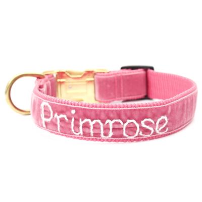 'Primrose' Pink Personalized Dog Collar - Hand Embroidered