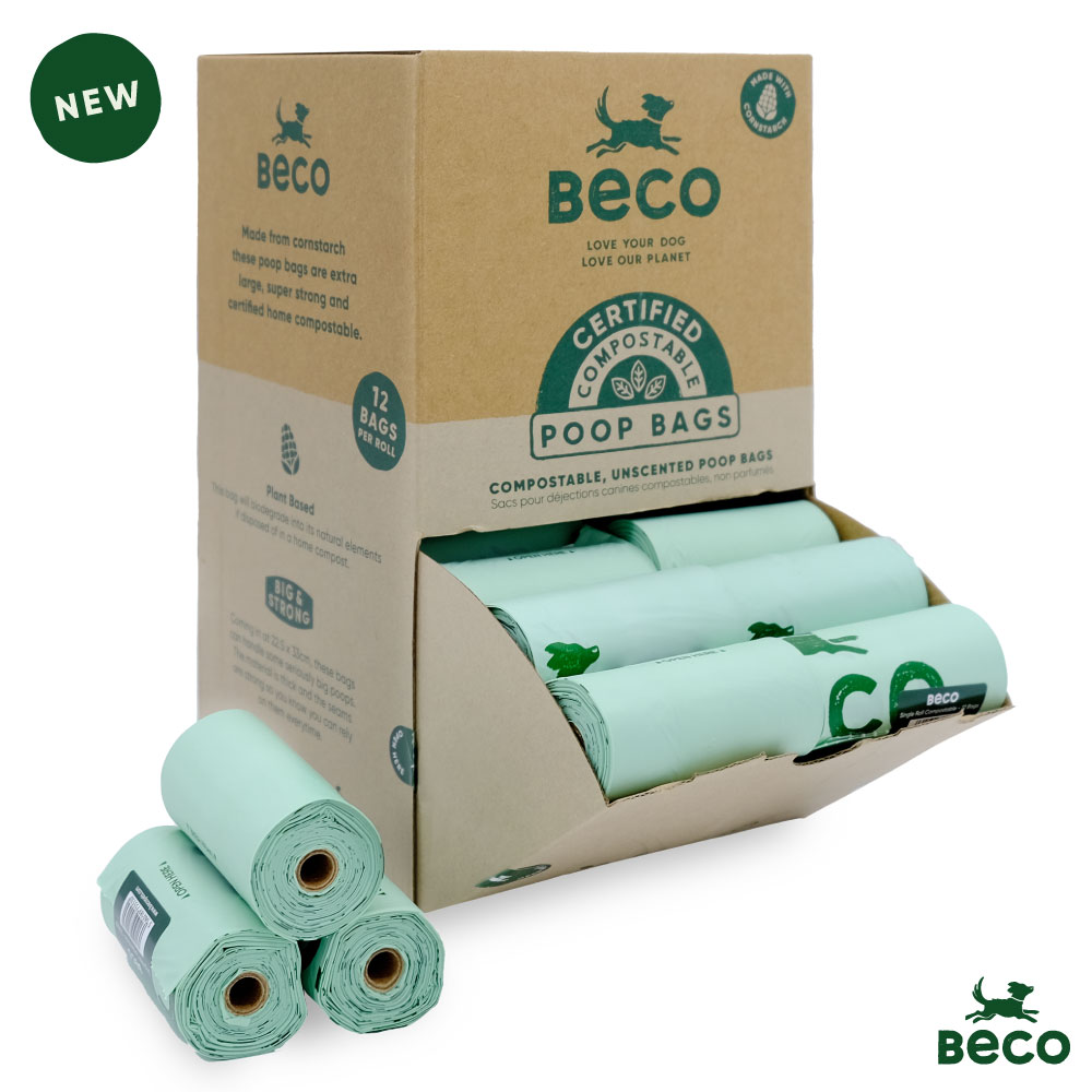 Beco Plant Based Compost Poop Bags, Countertop POS, 56 Rolls