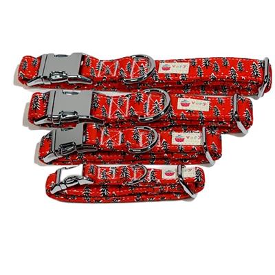 Snowy Pines - Red Pine Tree Dog Collar and Bow Set - Ready to Ship