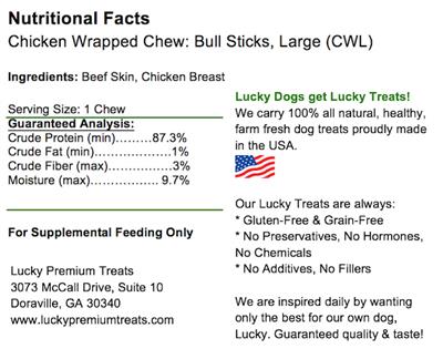 CHICKEN WRAPPED BEEFHIDE Bull Sticks BULK 15 count