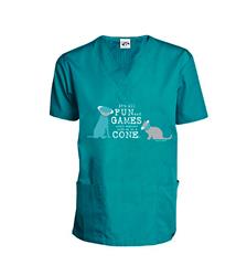 Scrub Top: Fun and Games (cat and dog - teal)