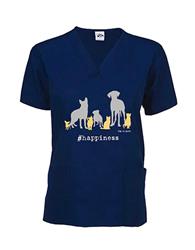 Scrub Top: #Happiness (cat and dog, navy)