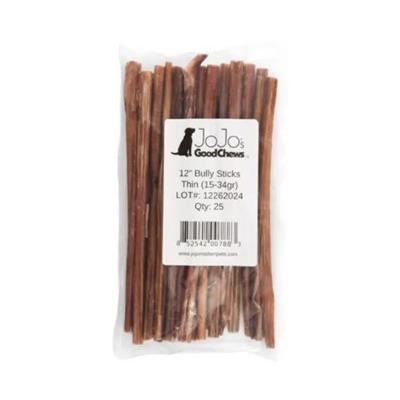 Natural Beef Bully Sticks for Dogs - 12" Thin (25/Bag)