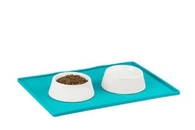 Messy Mutts Silicone Food Mat Raised Edge Blue Medium 20" x 12"