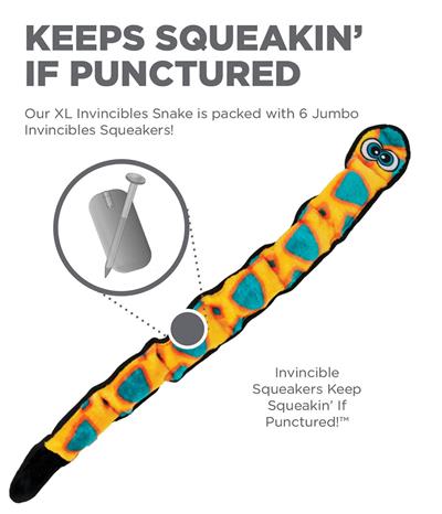 Outward Hound Invincibles Snake Durable Plush Dog Toy Orange XL