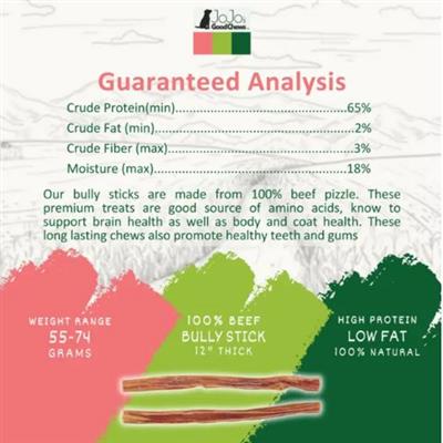 Natural Beef Bully Stick Dog Treats - 12" Thick (25/Bag)