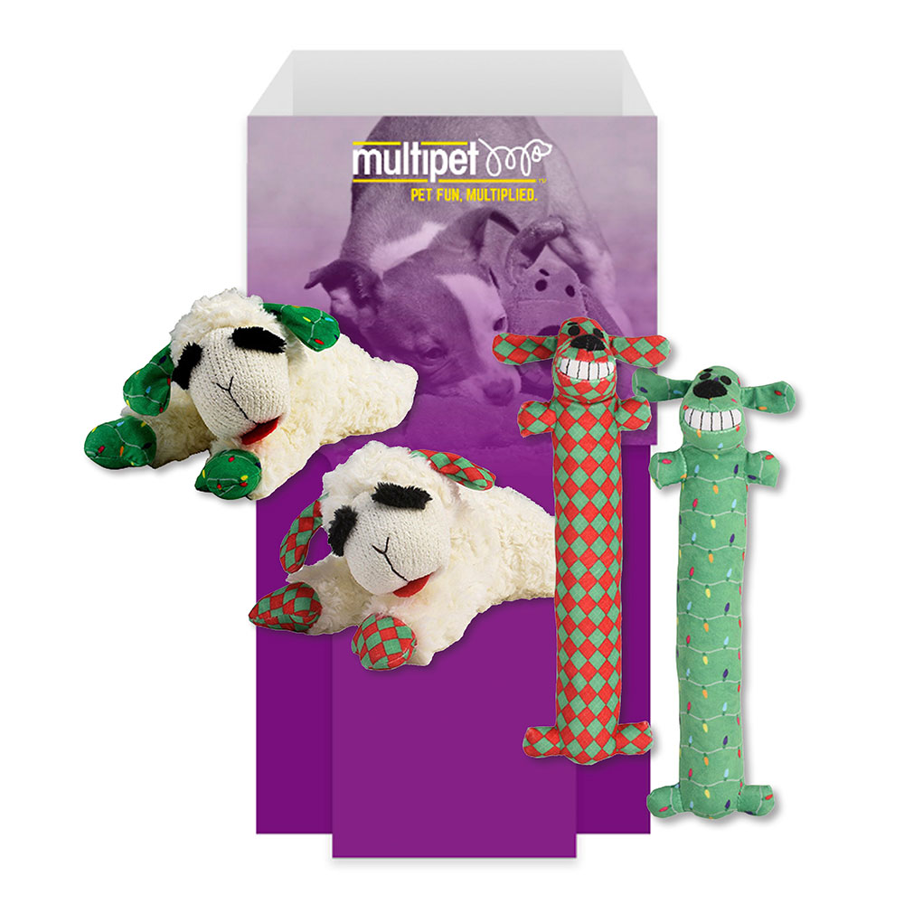 Multipet Christmas Lamb Chop & Loofa Dump Bin 48pc