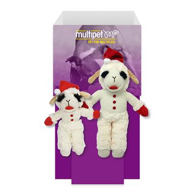 Multipet Holiday Standing Lamb Chops w/Santa Hat 48pc Dump Bin