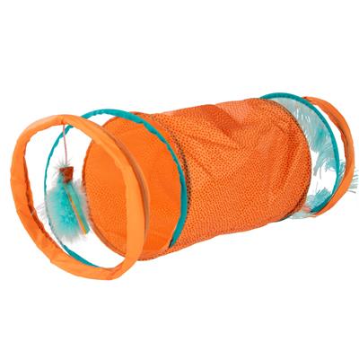 Instincts by SmartyKat Teaser Tunnel Spring-ended Activity Tunnel Cat Toy with Fringe & Attached Feather Teaser Cat Toy
