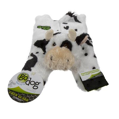 goDog Barnyard Buddies Cow Squeaky Plush Flattie Dog Toy Small/Medium