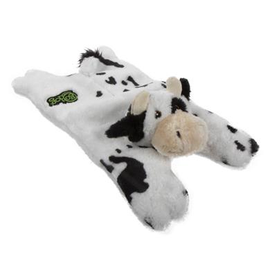goDog Barnyard Buddies Cow Squeaky Plush Flattie Dog Toy Small/Medium