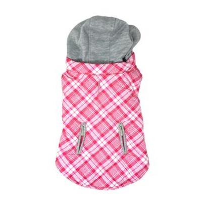 Weekender Dog Sweatshirt Hoodie - Pink and White Plaid