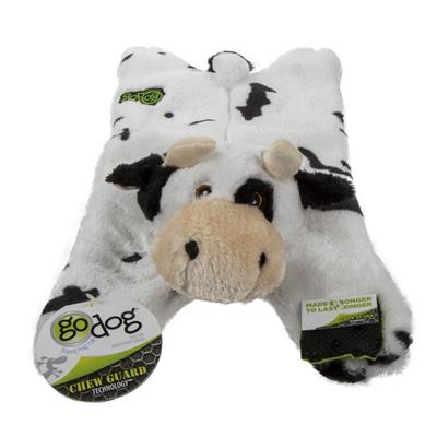 goDog Barnyard Buddies Cow Squeaky Plush Flattie Dog Toy Large