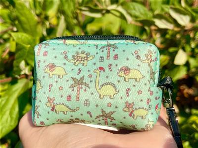 Christmas Dinos Dog Poop Bag Holder | Holiday Dinosaur Waste Bag Dispenser | Winter Pet Accessory | Recycled Neoprene | Christmas Dog Gift