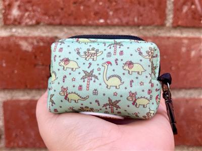 Christmas Dinos Dog Poop Bag Holder | Holiday Dinosaur Waste Bag Dispenser | Winter Pet Accessory | Recycled Neoprene | Christmas Dog Gift
