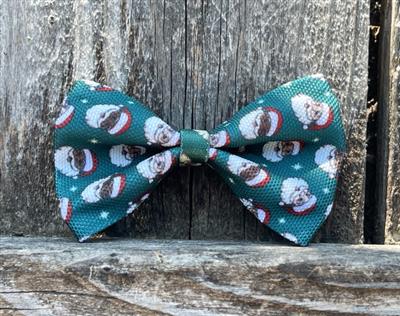 Santa Heads | Canvas Dog Bowtie | Elastic Attachment | Dog Bow | Santa | Christmas | Xmas | Seasonal | Holiday