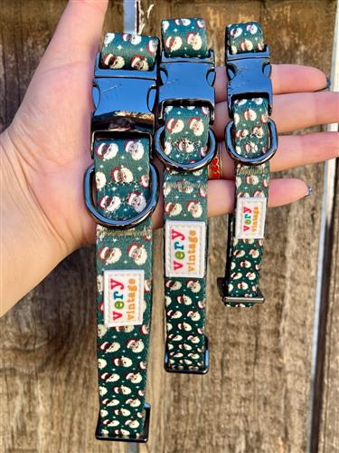 Retro Santa – Green Holiday Dog Collar | Recycled Polyester | Metal Hardware | Eco-Friendly Christmas Pet Collar