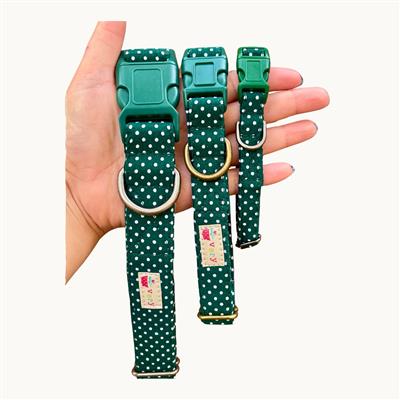 Evergreen – Green Polka Dot Dog Collar | Handmade Organic Cotton Collar | Adjustable Dog Collar | Handmade Organic Cotton Collars & Leashes