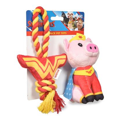 DC Comics: Super Pets 6" PB Plush Figure and Wonder Woman Logo Rope Pet Toy Set