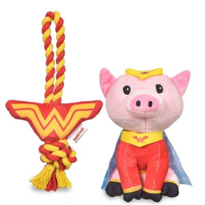 DC Comics: Super Pets 6" PB Plush Figure and Wonder Woman Logo Rope Pet Toy Set