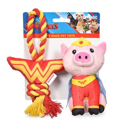 DC Comics: Super Pets 6" PB Plush Figure and Wonder Woman Logo Rope Pet Toy Set