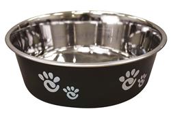 Spot Barcelona Stainless Steel Paw Print Dog Bowl Licorice 64 Ounces