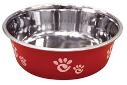 Spot Barcelona Stainless Steel Paw Print Dog Bowl Raspberry 64 Ounces