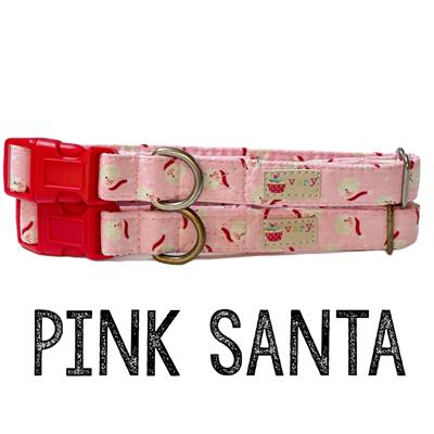 Pink Santa – Christmas Dog Collar | Holiday Cat Collar | Xmas | Seasonal | Handmade Organic Cotton Pet Collars & Leashes