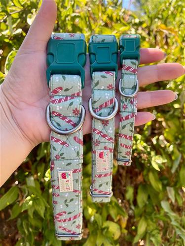 Peppermint – Green Candy Cane Dog Collar | Handmade Organic Cotton Collar | Adjustable Dog Collar | Handmade Organic Cotton Collars & Leashes