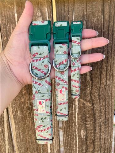 Peppermint – Green Candy Cane Dog Collar | Handmade Organic Cotton Collar | Adjustable Dog Collar | Handmade Organic Cotton Collars & Leashes
