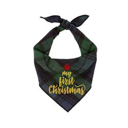 Christmas Dog Bandana - Green Plaid Flannel - My First Christmas