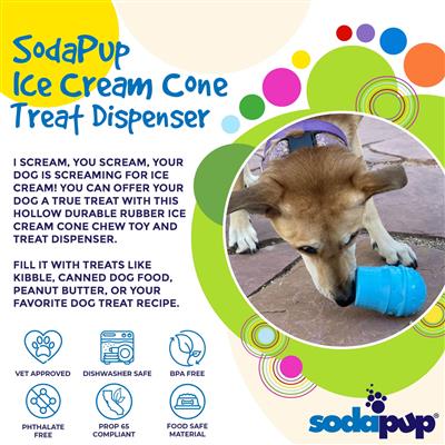 Ice Cream Cone Durable PUP-X Rubber Chew Toy and Treat Dispenser
