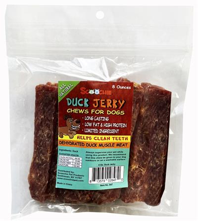 8 Ounce Duck Jerky in zip loc bag with color sticker and UPC