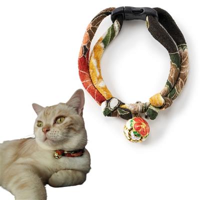 Chirimen Plum Blossom Cat Collar (Green)