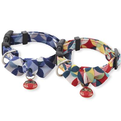 Daruma Charm Bow Tie Dog Collar (Small, Blue)