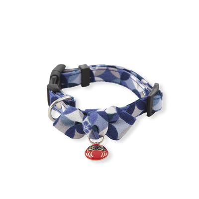 Daruma Charm Bow Tie Dog Collar (Medium, Blue)