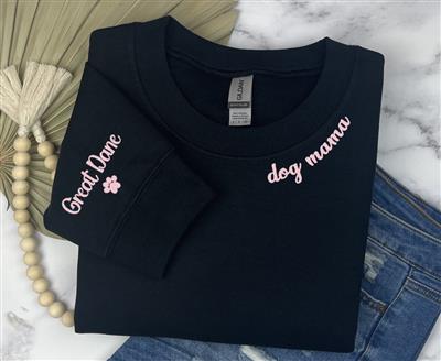 DOG MAMA & CUSTOM BREED ON SLEEVE Sweatshirt | Unisex Crew Neck | Crewneck Sweatshirt | 2024 Design