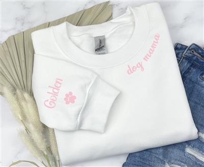 DOG MAMA & CUSTOM BREED ON SLEEVE Sweatshirt | Unisex Crew Neck | Crewneck Sweatshirt | 2024 Design