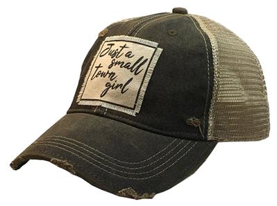Black "Just A Small Town Girl" Distressed Trucker Cap