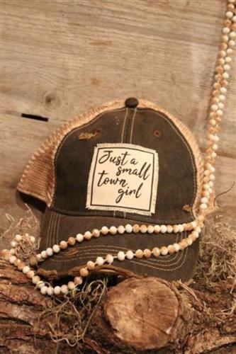 Black "Just A Small Town Girl" Distressed Trucker Cap