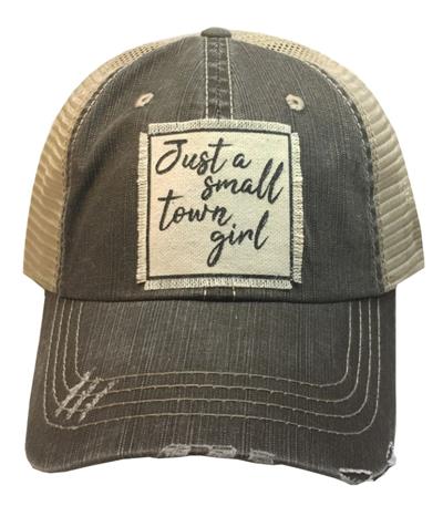 Light Brown "Just A Small Town Girl" Distressed Trucker Cap