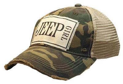 Camo "Jeep Girl" Distressed Trucker Cap