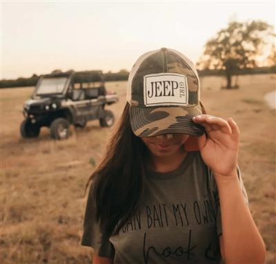 Camo "Jeep Girl" Distressed Trucker Cap