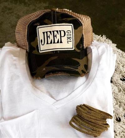 Camo "Jeep Girl" Distressed Trucker Cap