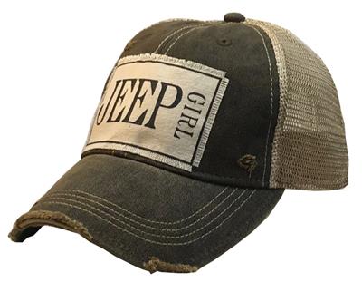 Black "Jeep Girl" Distressed Trucker Cap