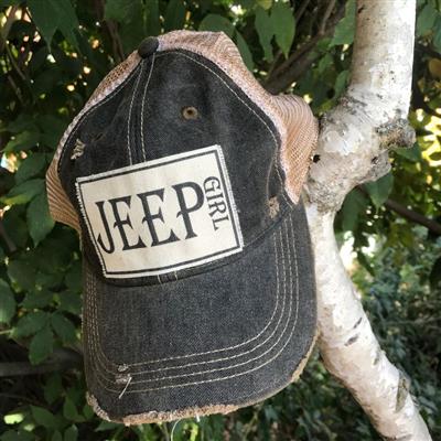Black "Jeep Girl" Distressed Trucker Cap